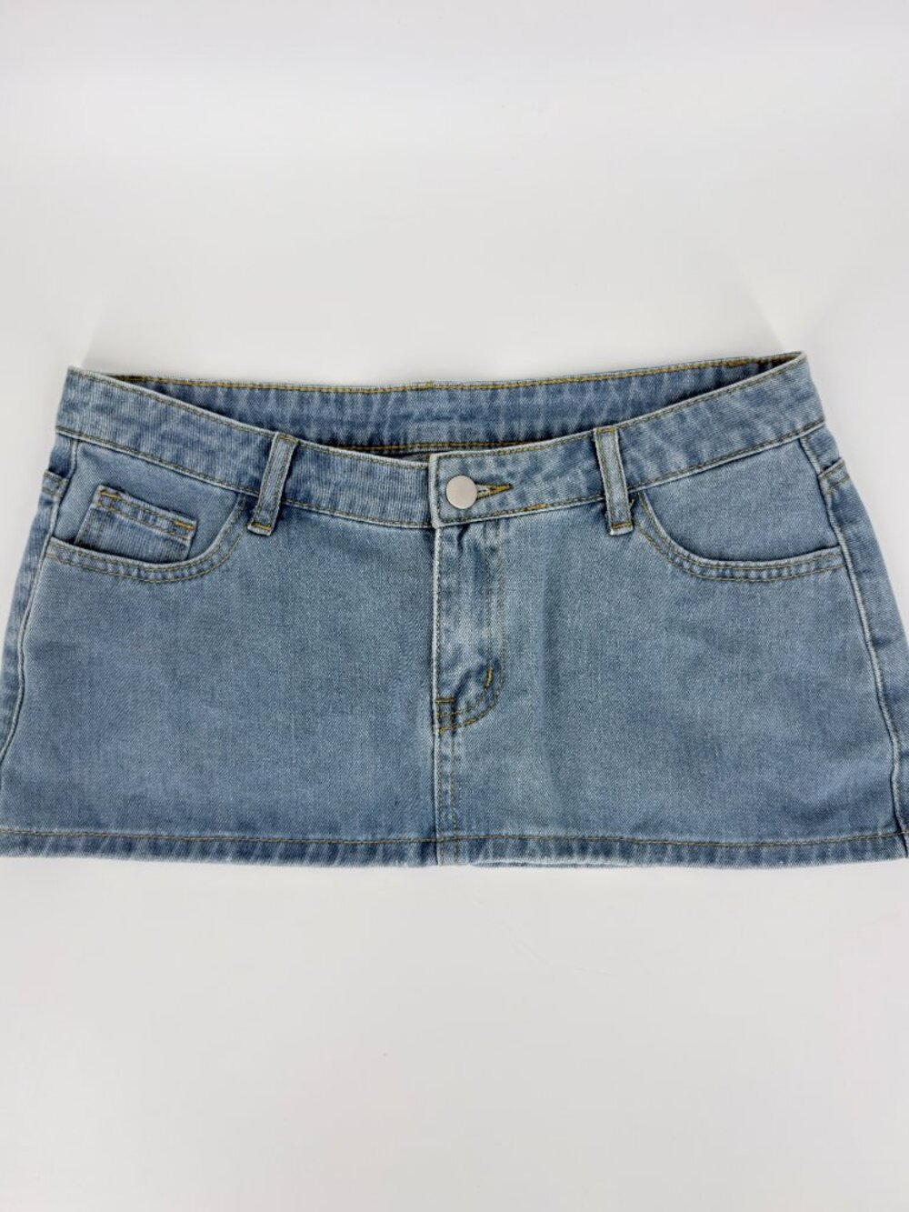 SHEIN Low Rise Denim Micro Mini Skirt Light Wash Raw Hem Y2K Size S